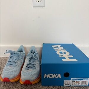 Hoka athletic shoes - Light Blue and Yellow